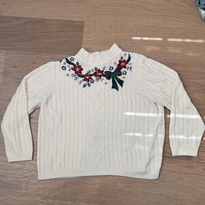Alfred Dunner Vintage Women’s 1X Ribbed‎ Knit Sweater Holiday Bow Embroidered